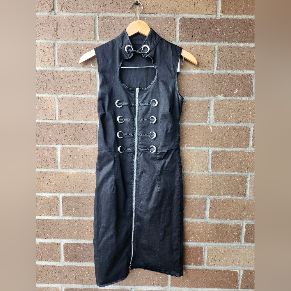 Black Sleeveless Dress with Crescent Moon Details